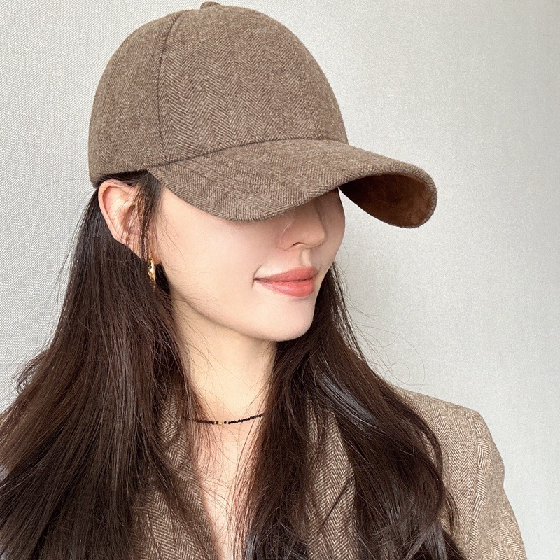 Baseball Cap Structured - Unisex Winter Structured Wool Herringbone Baseball