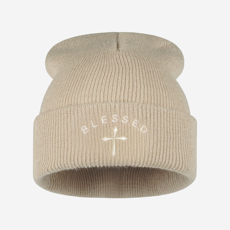 Blessed Cross Embroidered Bean - Beanie Cuffed Knit 评论和价格