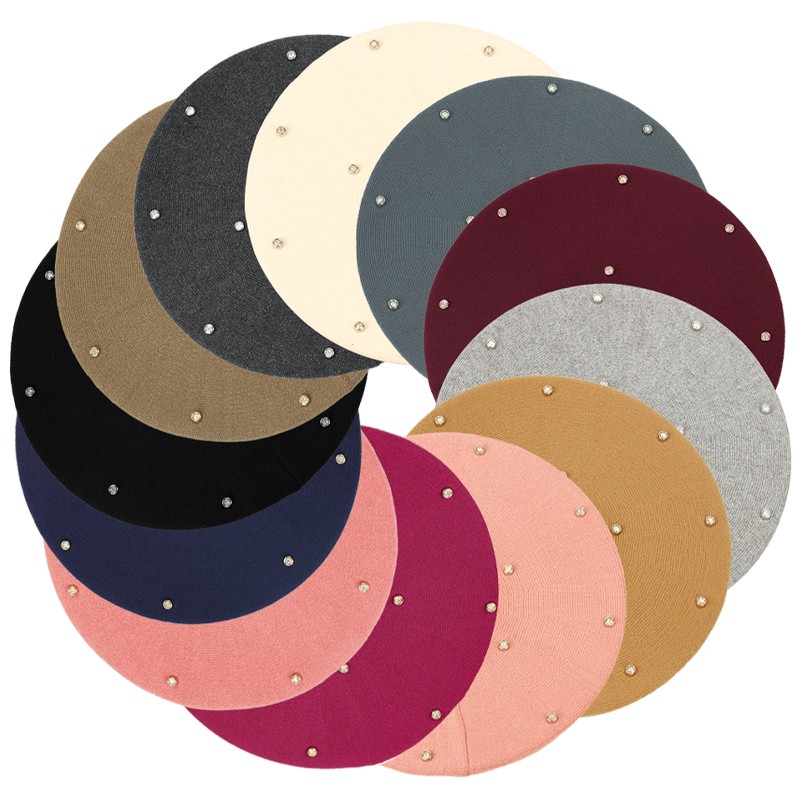 Women's Colour Rhinestones Ber - Beret French Wool 评论和价格