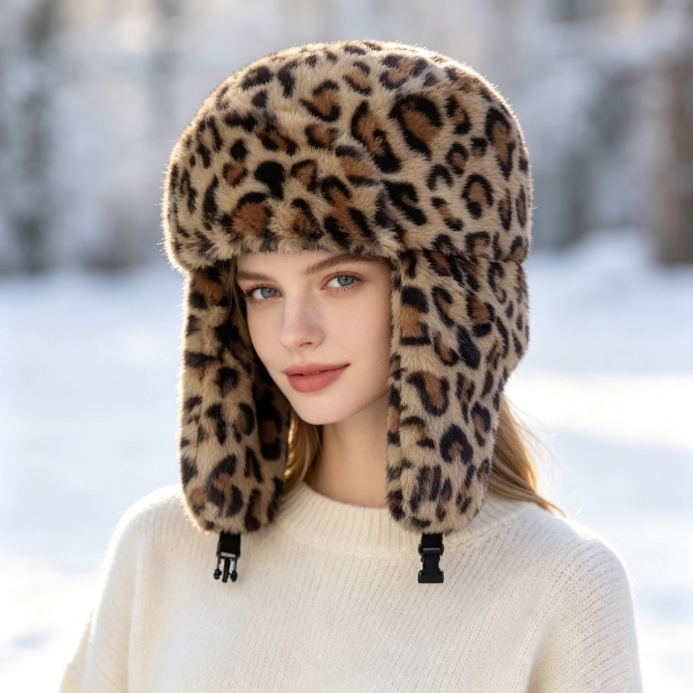 Warm Leopard Print Trapper Hat - Trapper Hat Ear Flap 评论和价格