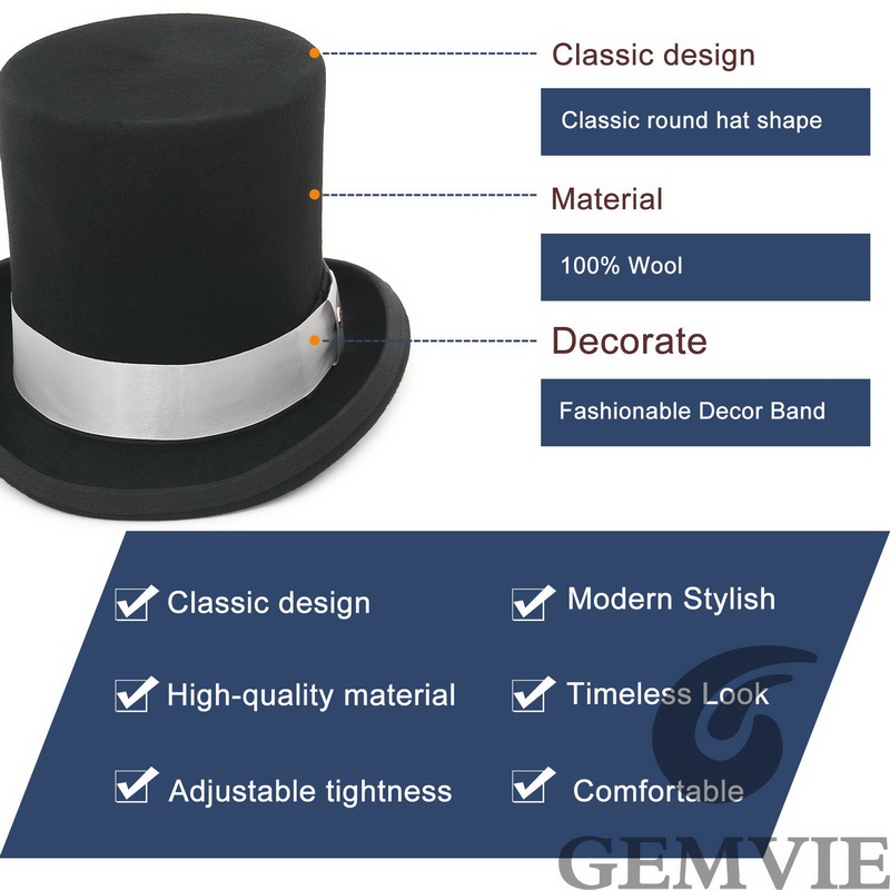 GEMVIE 17cm 100% Wool Felt Top - Fedora Hat Wool 评论和价格