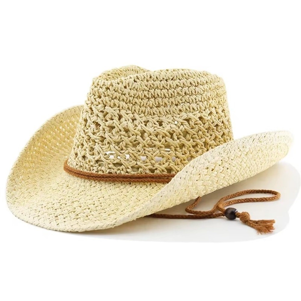 Retro Wide Brim Sunscreen Stra - Cowboy Hat Straw 评论和价格