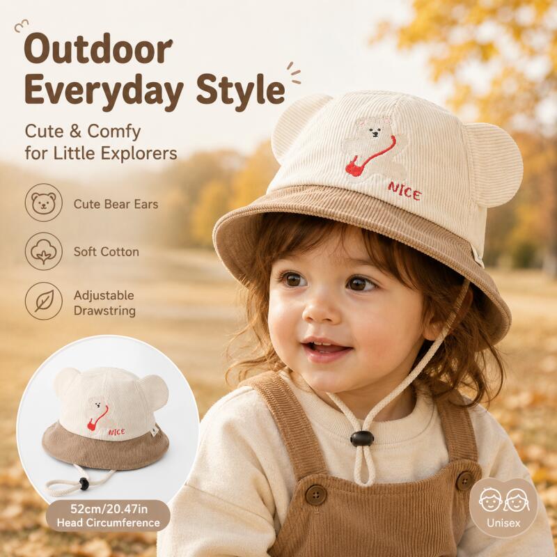 Kids Bear Ear Bucket Hat Soft  - Bucket Hat Cotton 评论和价格