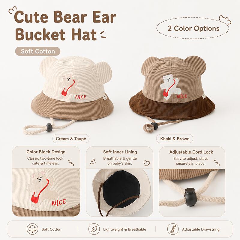 Kids Bear Ear Bucket Hat Soft  - Bucket Hat Cotton 评论和价格
