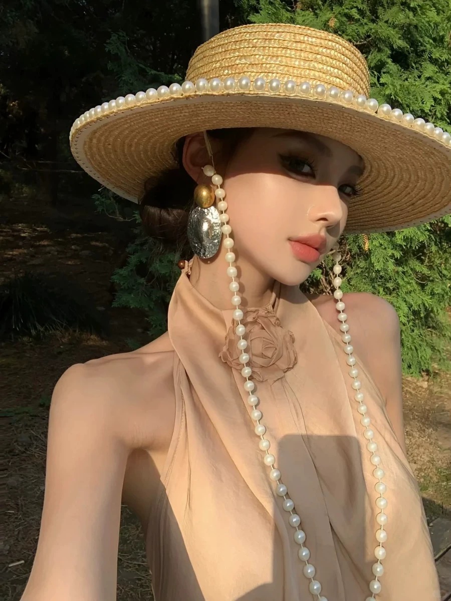 New Summer Fashion Pearl Chain - Cowboy Hat Straw 评论和价格