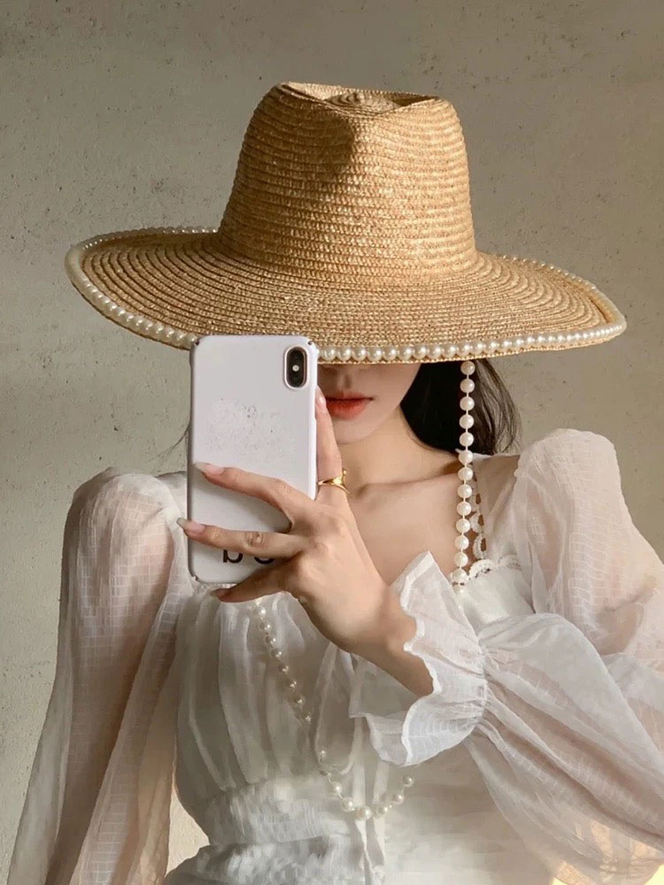 New Summer Fashion Pearl Chain - Cowboy Hat Straw 评论和价格