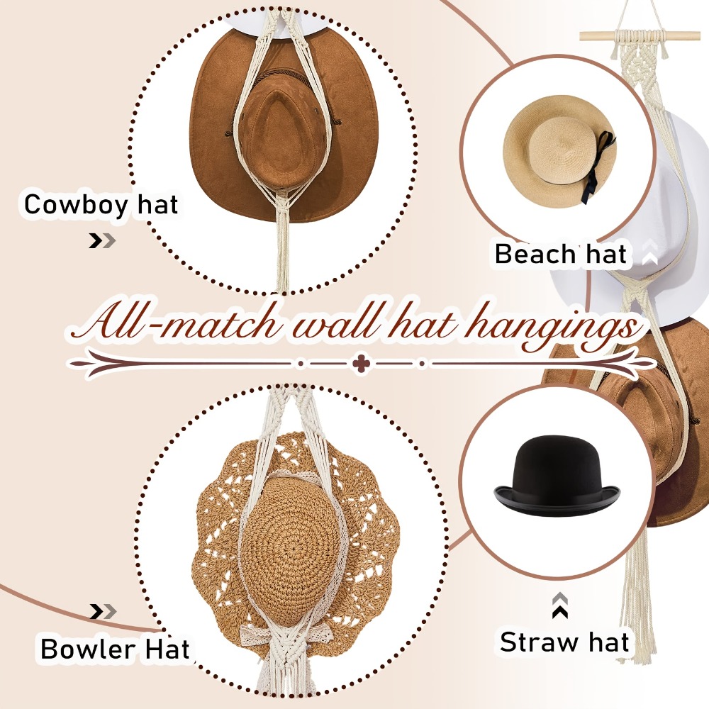 Bohemian Macrame Hat Hanger Ha - Sun Hat Wide Brim 评论和价格