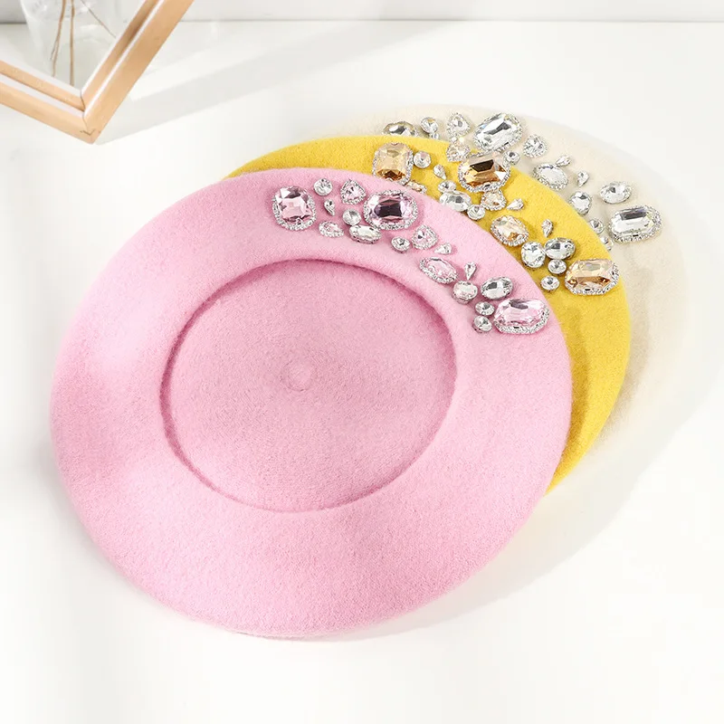 French Beret Thick Rhinestone  - Beret French Wool 评论和价格