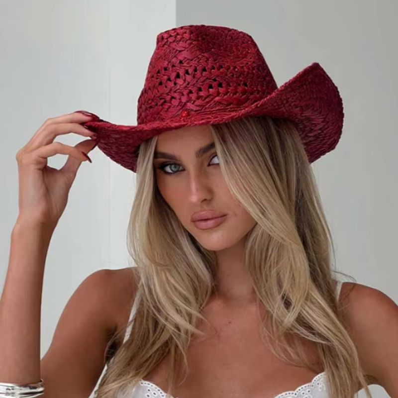 Cowboy hat red hand-painted su - Cowboy Hat Straw 评论和价格