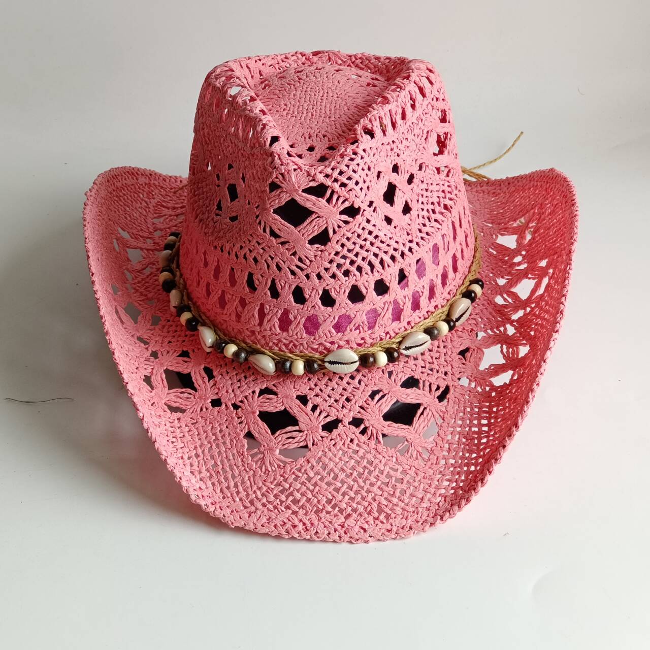 Pink Cowboy straw hat  hollow  - Cowboy Hat Straw 评论和价格
